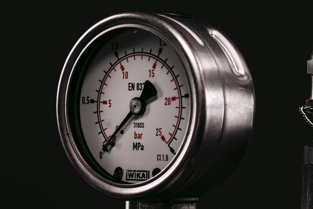 A close up photograph of the Syrris Chemisens Calorimeter pressure gauge