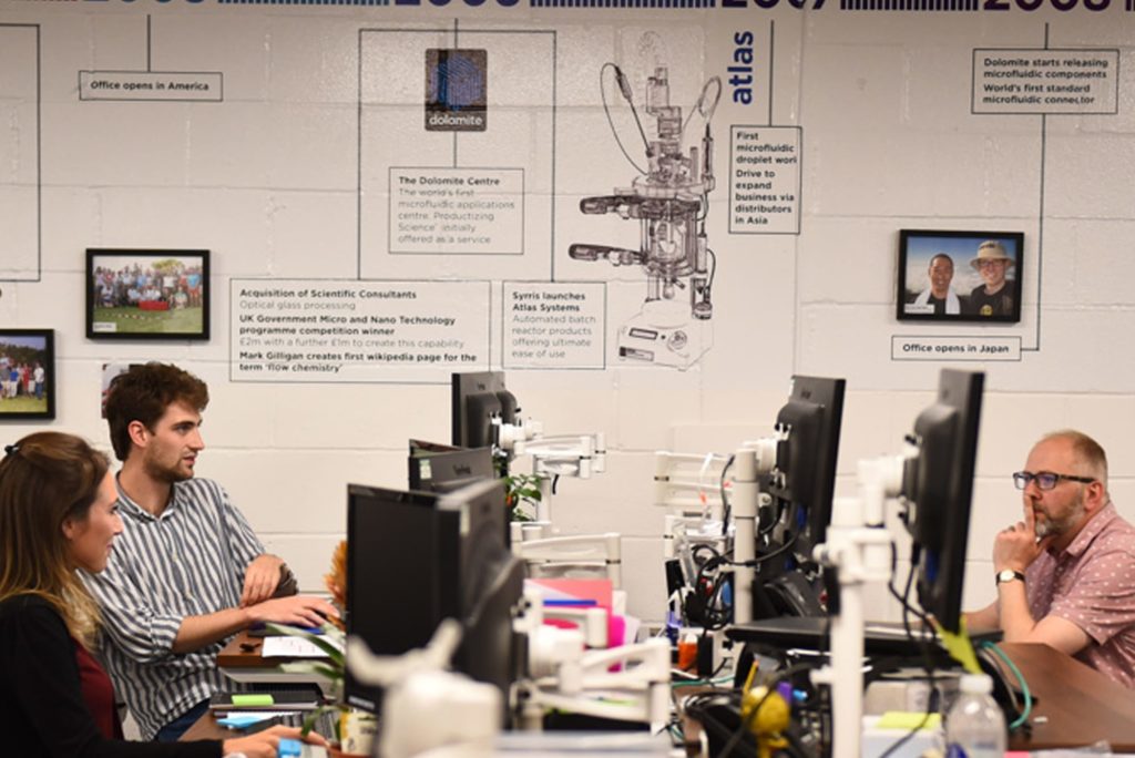 A photograph of Syrris employees in the Royston office